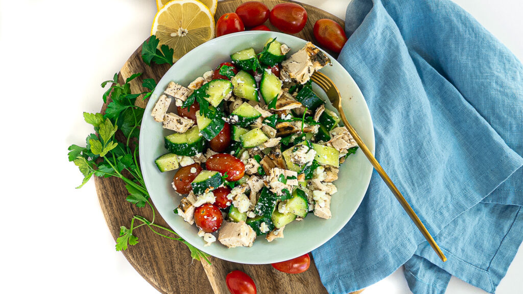 GLP-1 Friendly Chicken Salad on a cutting board,