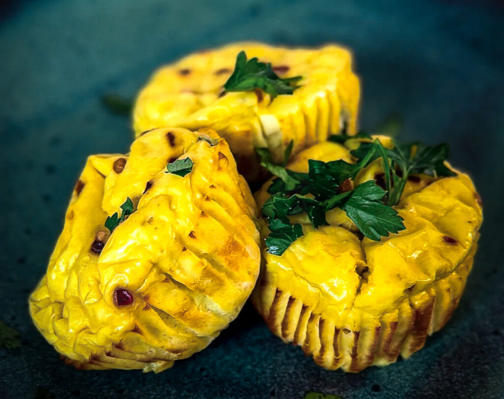 rustic close up of cottage cheese egg bites