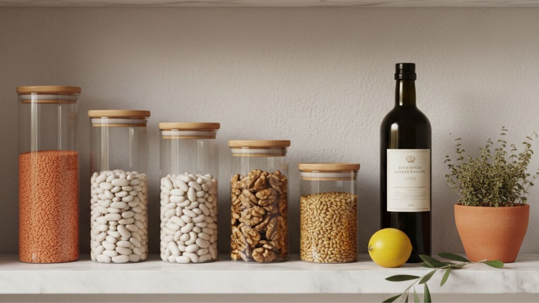 GLP-1 Pantry Essentials: olive oil, lentils, cannelloni beans