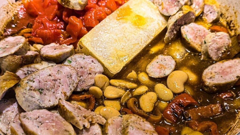 Sausages with Peppers cooking