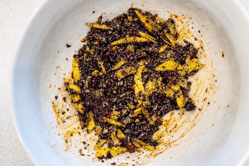 sumac, lemon zest, paprika, olive oil rub.